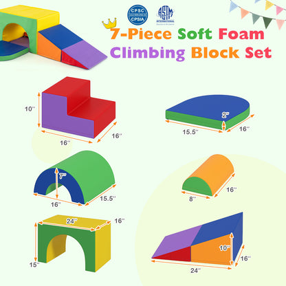 7-Piece Soft Foam Toddler Climbing Blocks Set PU Leather for 1+ Year Old, Multicolor