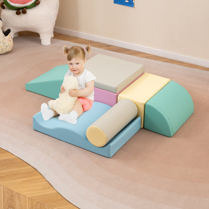 7-Piece Soft Play Equipment, Indoor Foam Climbing Blocks, Blue Climbers & Slides at Gallery Canada