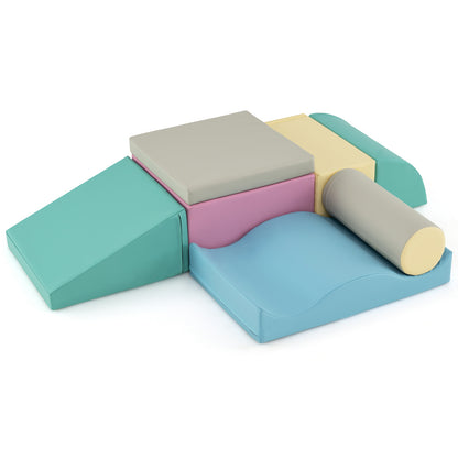 7-Piece Soft Play Equipment, Indoor Foam Climbing Blocks, Blue Climbers & Slides Blue at Gallery Canada