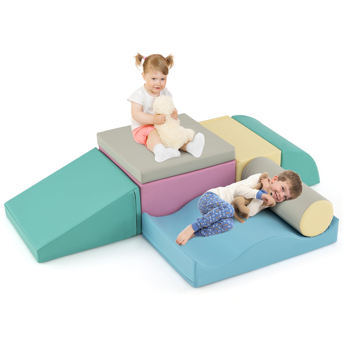 7-Piece Soft Play Equipment, Indoor Foam Climbing Blocks, Blue Climbers & Slides at Gallery Canada