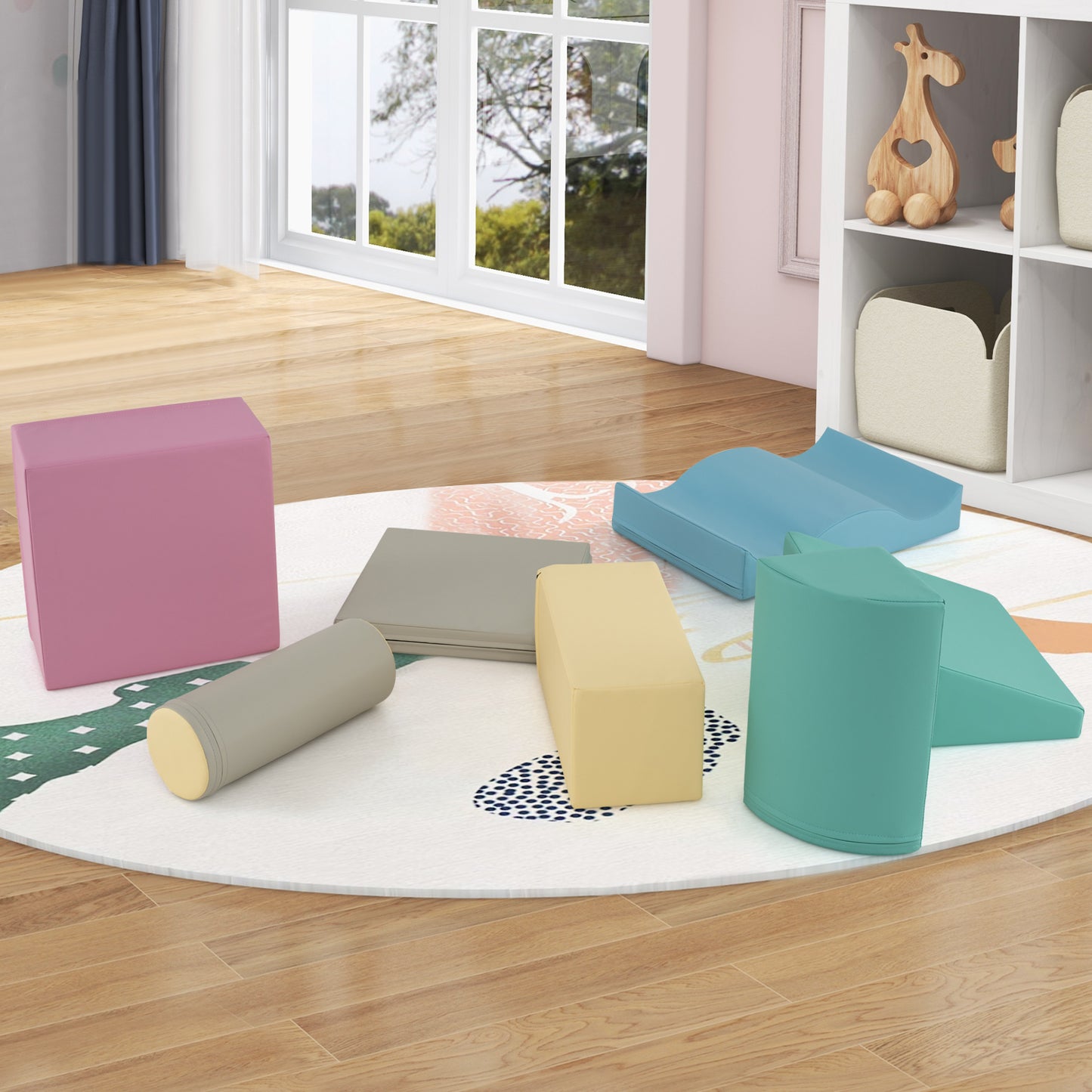 7-Piece Soft Play Equipment, Indoor Foam Climbing Blocks, Blue Climbers & Slides at Gallery Canada