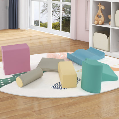 7-Piece Soft Play Equipment, Indoor Foam Climbing Blocks, Blue Climbers & Slides at Gallery Canada