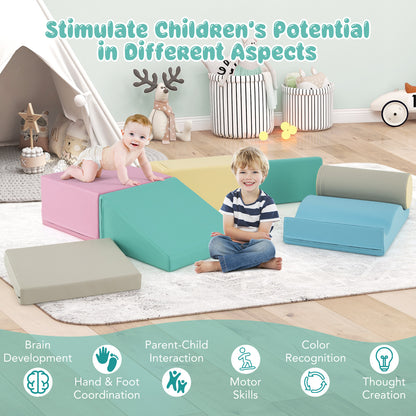 7-Piece Soft Play Equipment, Indoor Foam Climbing Blocks, Blue Climbers & Slides at Gallery Canada