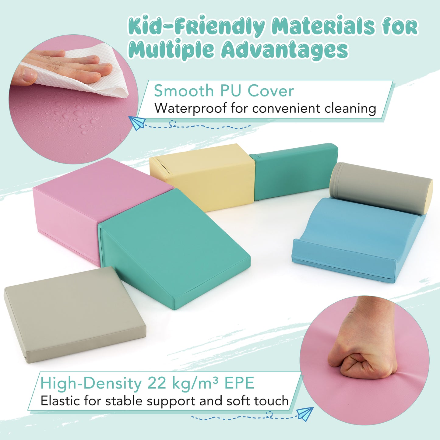 7-Piece Soft Play Equipment, Indoor Foam Climbing Blocks, Blue Climbers & Slides at Gallery Canada