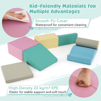 7-Piece Soft Play Equipment, Indoor Foam Climbing Blocks, Blue Climbers & Slides at Gallery Canada