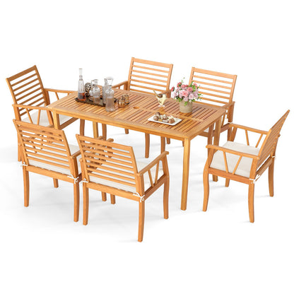 7 Pieces Acacia Wood Patio Dining Set with 1.97 Inch Umbrella Hole and Padded Cushions Patio Dining Sets Options at Gallery Canada