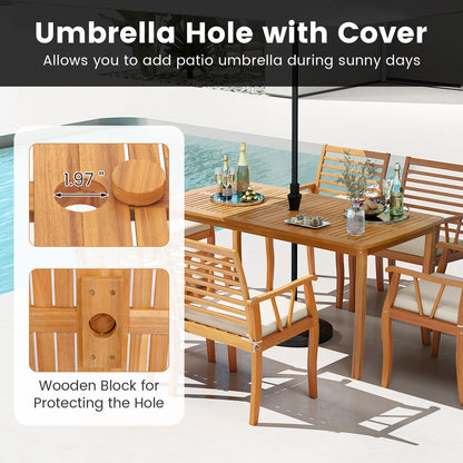 7 Pieces Acacia Wood Patio Dining Set with 1.97 Inch Umbrella Hole and Padded Cushions Patio Dining Sets at Gallery Canada