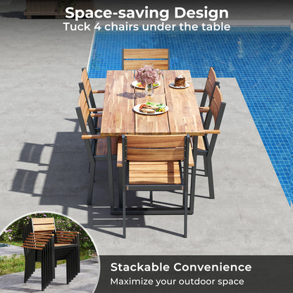 7-Piece Acacia Wood Patio Dining Set, Metal Frame, 2 Inches Umbrella Hole Patio Dining Sets at Gallery Canada
