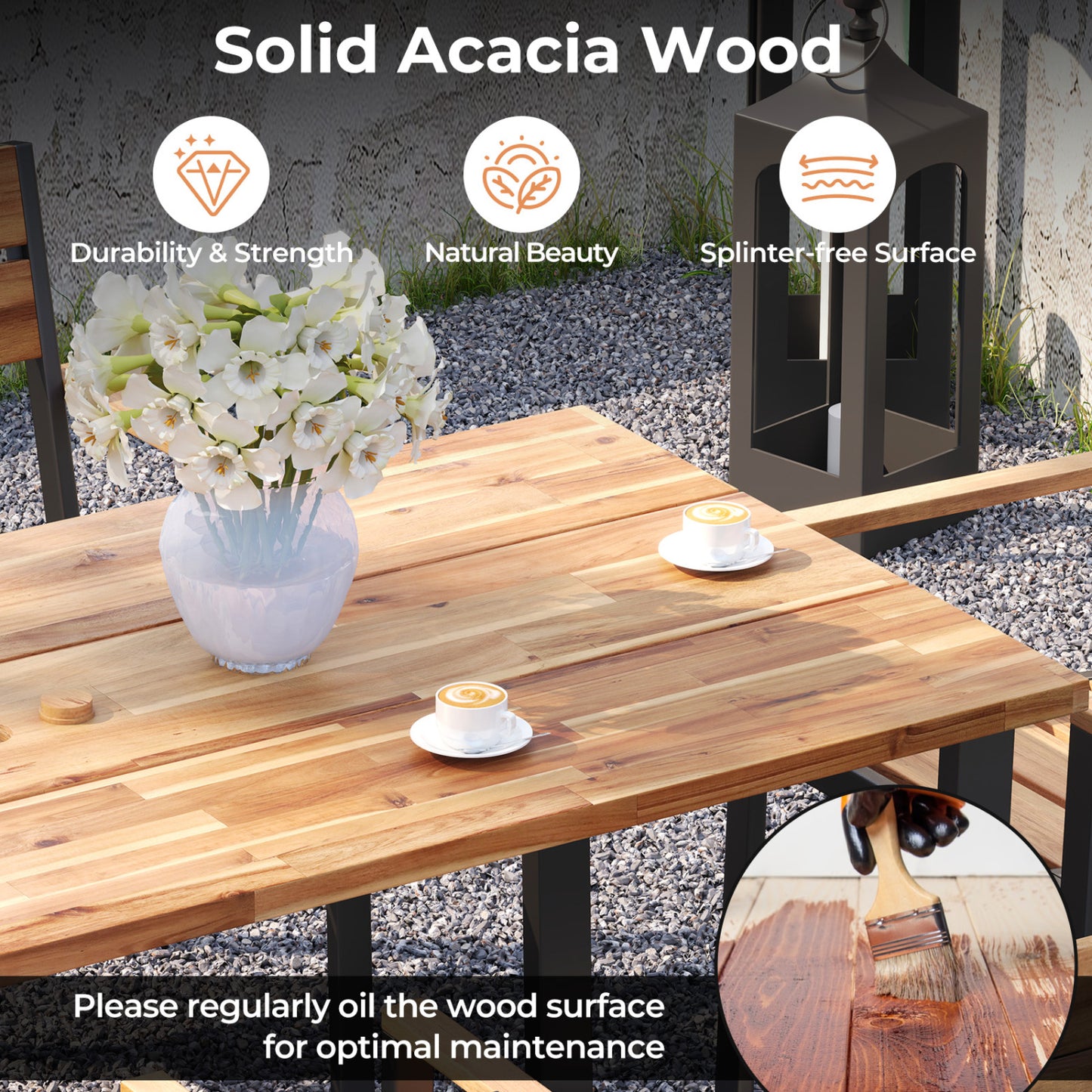 7-Piece Acacia Wood Patio Dining Set, Metal Frame, 2 Inches Umbrella Hole Patio Dining Sets at Gallery Canada