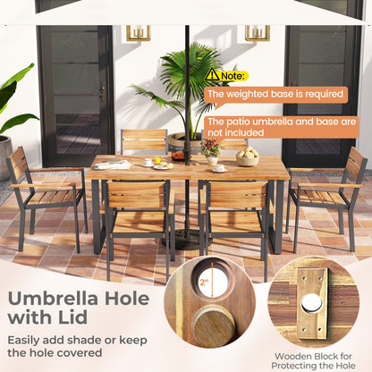 7-Piece Acacia Wood Patio Dining Set, Metal Frame, 2 Inches Umbrella Hole Patio Dining Sets at Gallery Canada