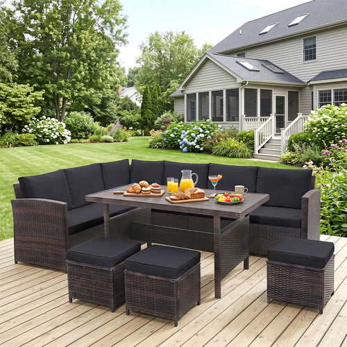 7-Piece Hand-Woven Wicker Patio Set, Black