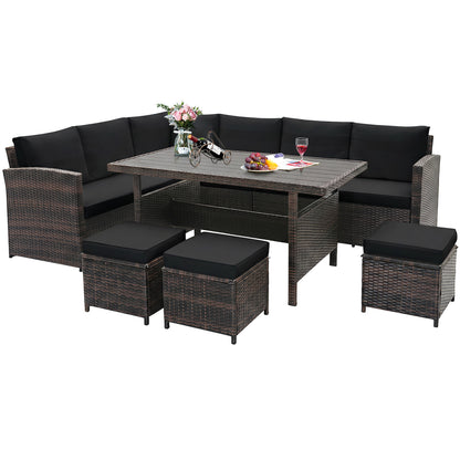 7-Piece Hand-Woven Wicker Patio Set, Black