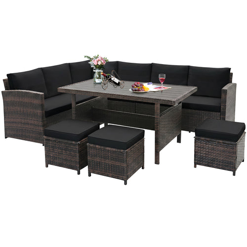 7-Piece Hand-Woven Wicker Patio Set, Black
