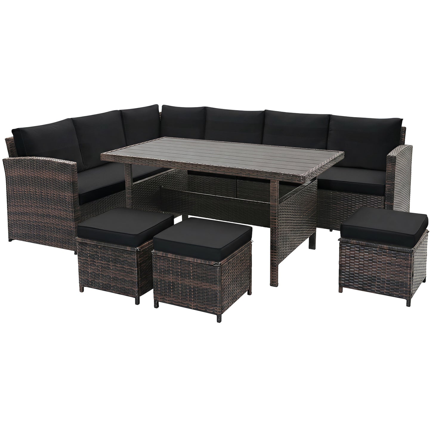 7-Piece Hand-Woven Wicker Patio Set, Black