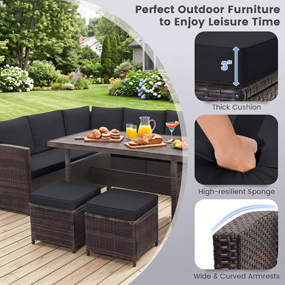 7-Piece Hand-Woven Wicker Patio Set, Black