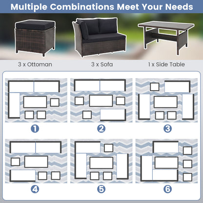 7-Piece Hand-Woven Wicker Patio Set, Black