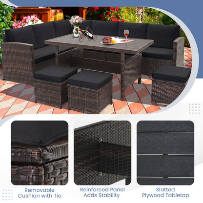 7-Piece Hand-Woven Wicker Patio Set, Black