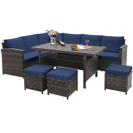 7 Piece Wicker Patio Furniture Set, Blue Patio Furniture Sets Blue at Gallery Canada