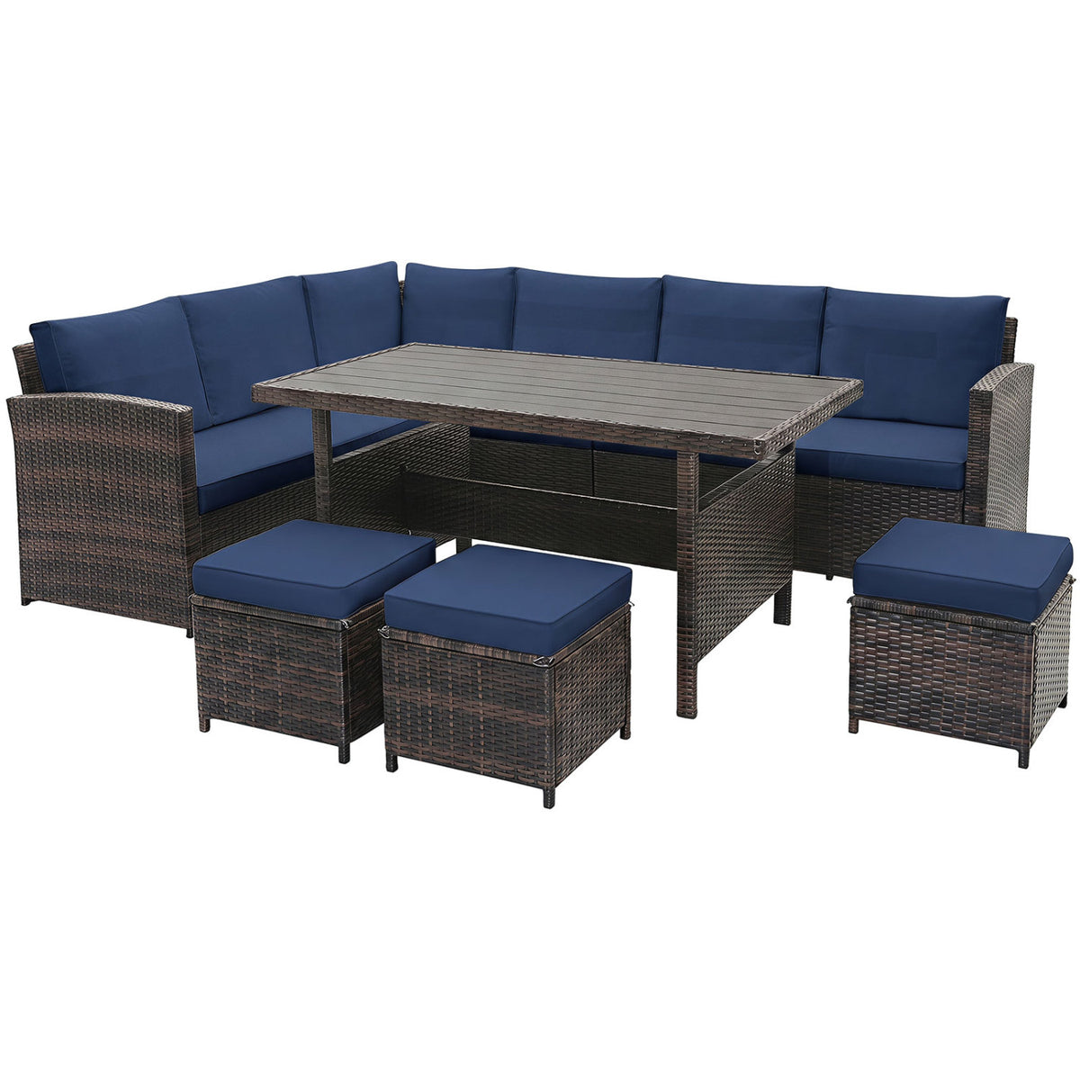Ensemble de mobilier de patio en osier 7 pièces, Bleu