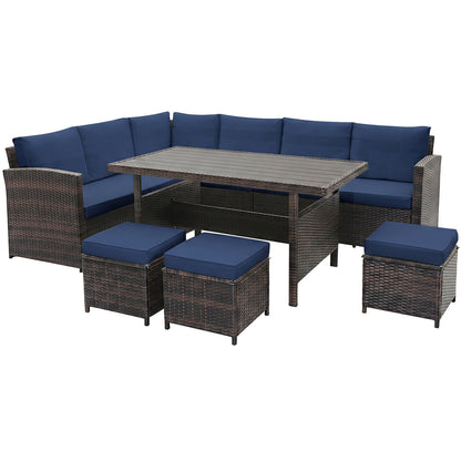Ensemble de mobilier de patio en osier 7 pièces, Bleu