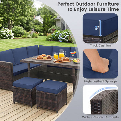 Ensemble de mobilier de patio en osier 7 pièces, Bleu
