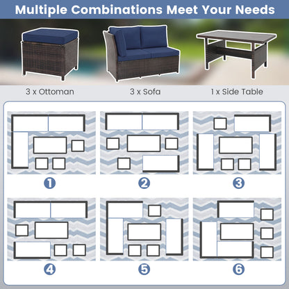 Ensemble de mobilier de patio en osier 7 pièces, Bleu