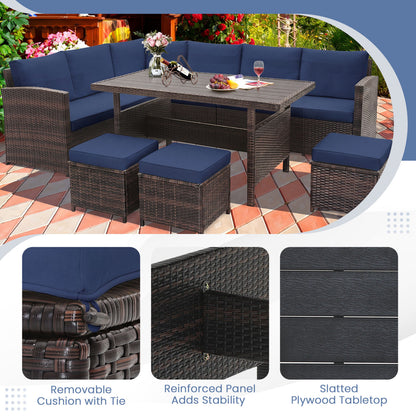 Ensemble de mobilier de patio en osier 7 pièces, Bleu