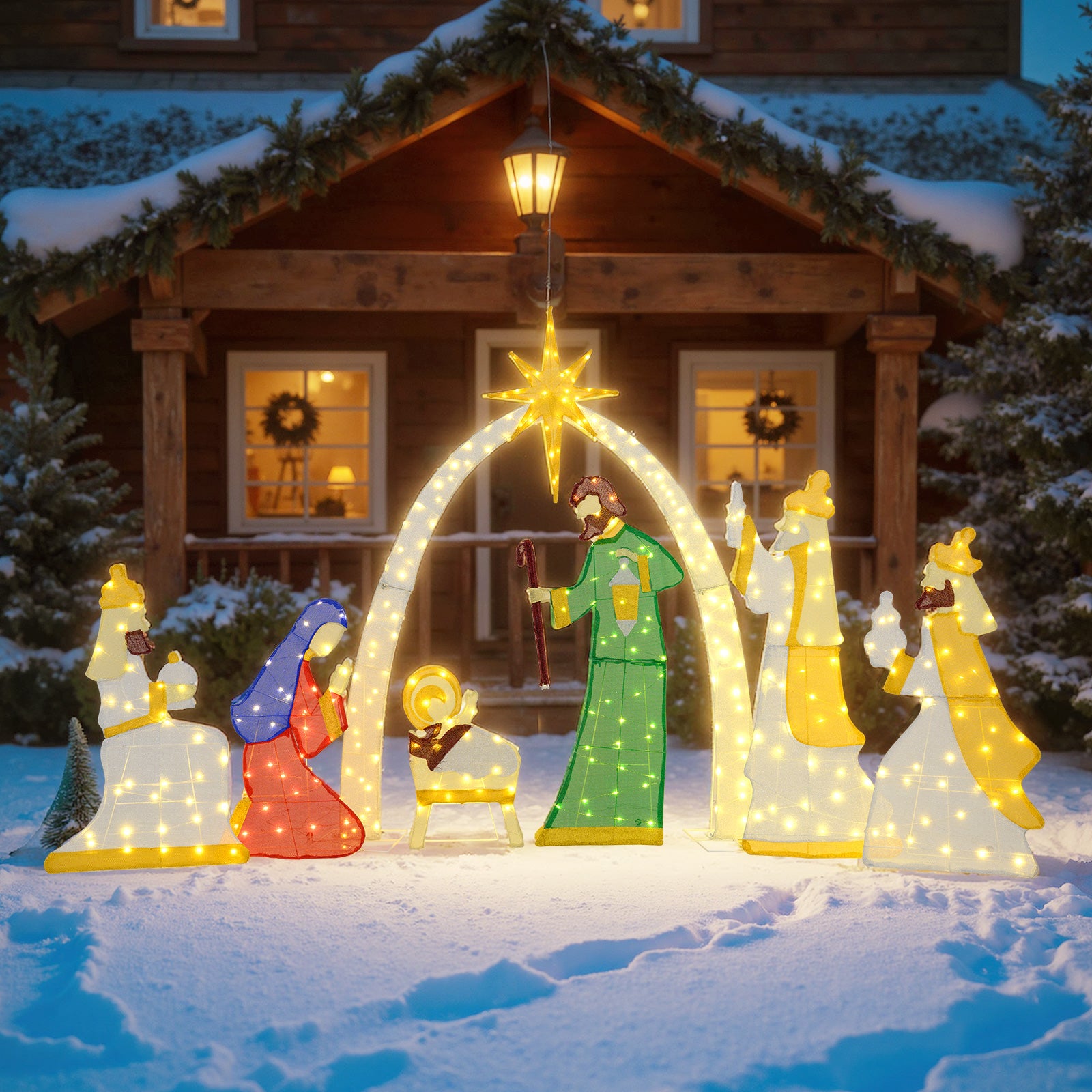 7 Piece Lighted Nativity Scene, 310 Warm White LED Lights Christmas Decor & Accessories at Gallery Canada