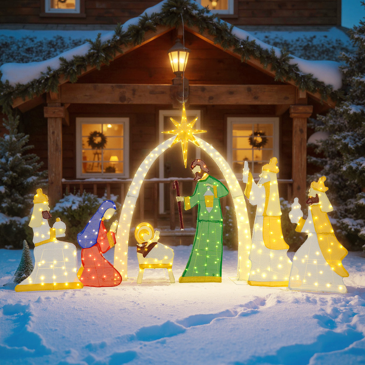 7 Piece Lighted Nativity Scene, 310 Warm White LED Lights Christmas Decor & Accessories at Gallery Canada