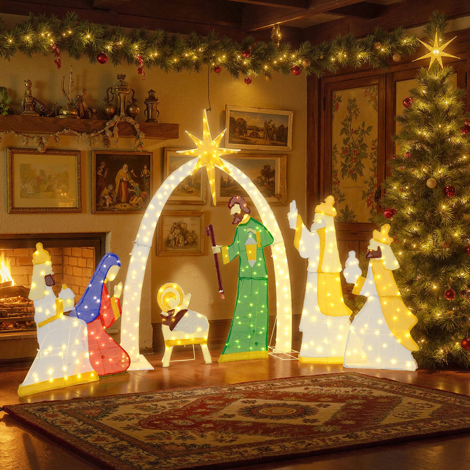 7 Piece Lighted Nativity Scene, 310 Warm White LED Lights Christmas Decor & Accessories at Gallery Canada