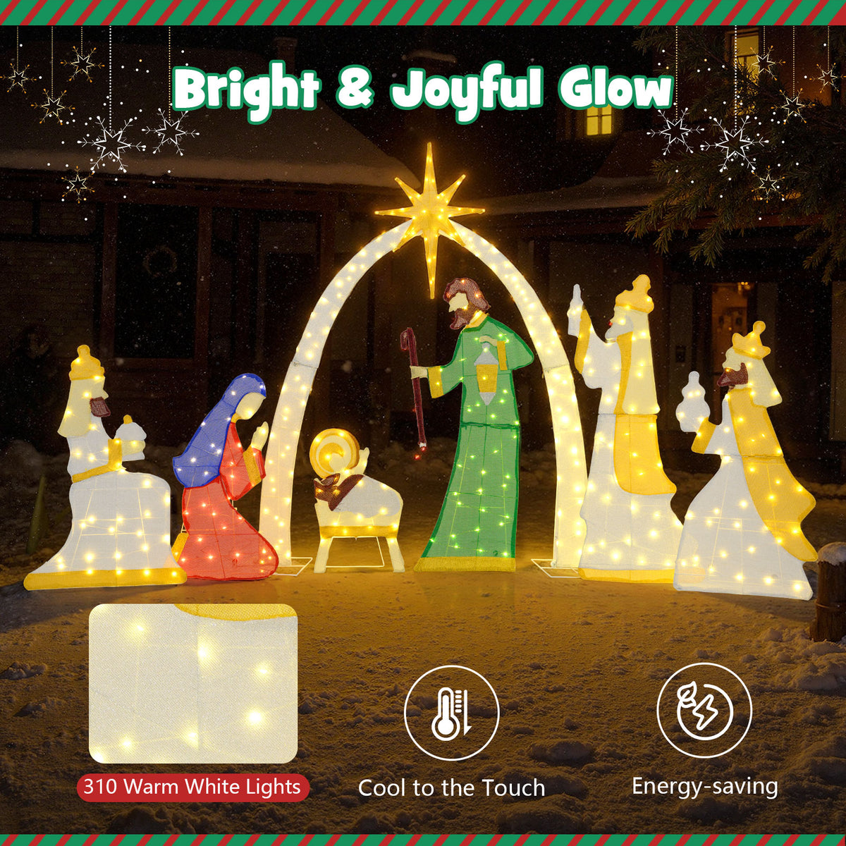 7 Piece Lighted Nativity Scene, 310 Warm White LED Lights Christmas Decor & Accessories at Gallery Canada