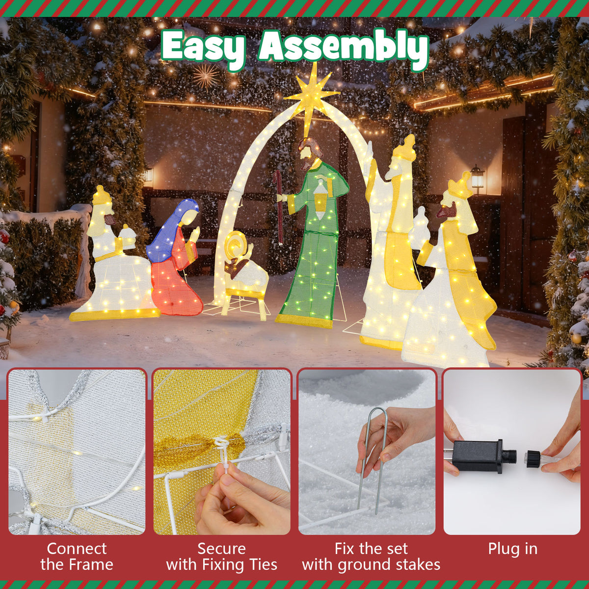 7 Piece Lighted Nativity Scene, 310 Warm White LED Lights Christmas Decor & Accessories at Gallery Canada