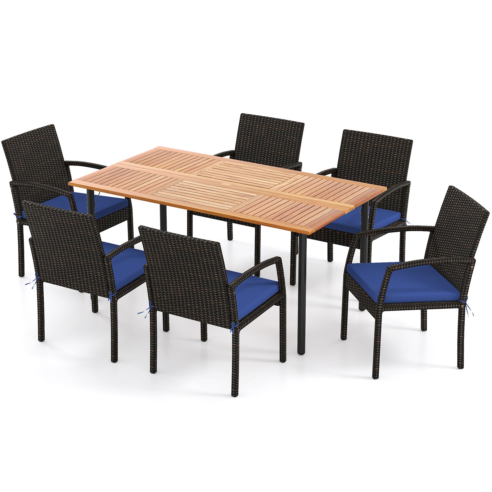 7-Piece Outdoor Dining Set, Acacia Wood Table With Umbrella Hole, Navy Patio Dining Sets Navy at Gallery Canada
