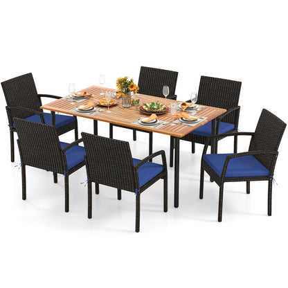 7-Piece Outdoor Dining Set, Acacia Wood Table With Umbrella Hole, Navy Patio Dining Sets at Gallery Canada