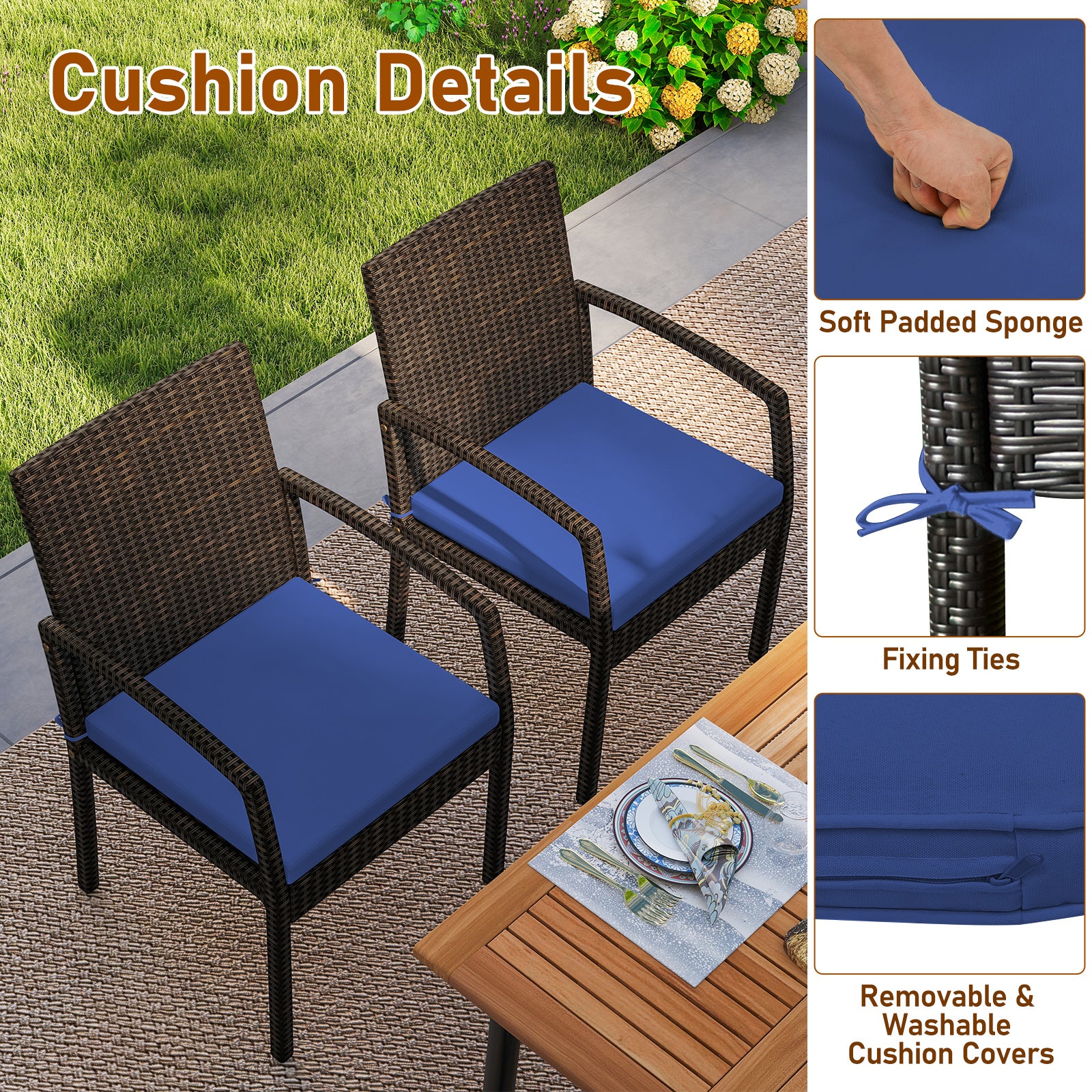 7-Piece Outdoor Dining Set, Acacia Wood Table With Umbrella Hole, Navy Patio Dining Sets at Gallery Canada