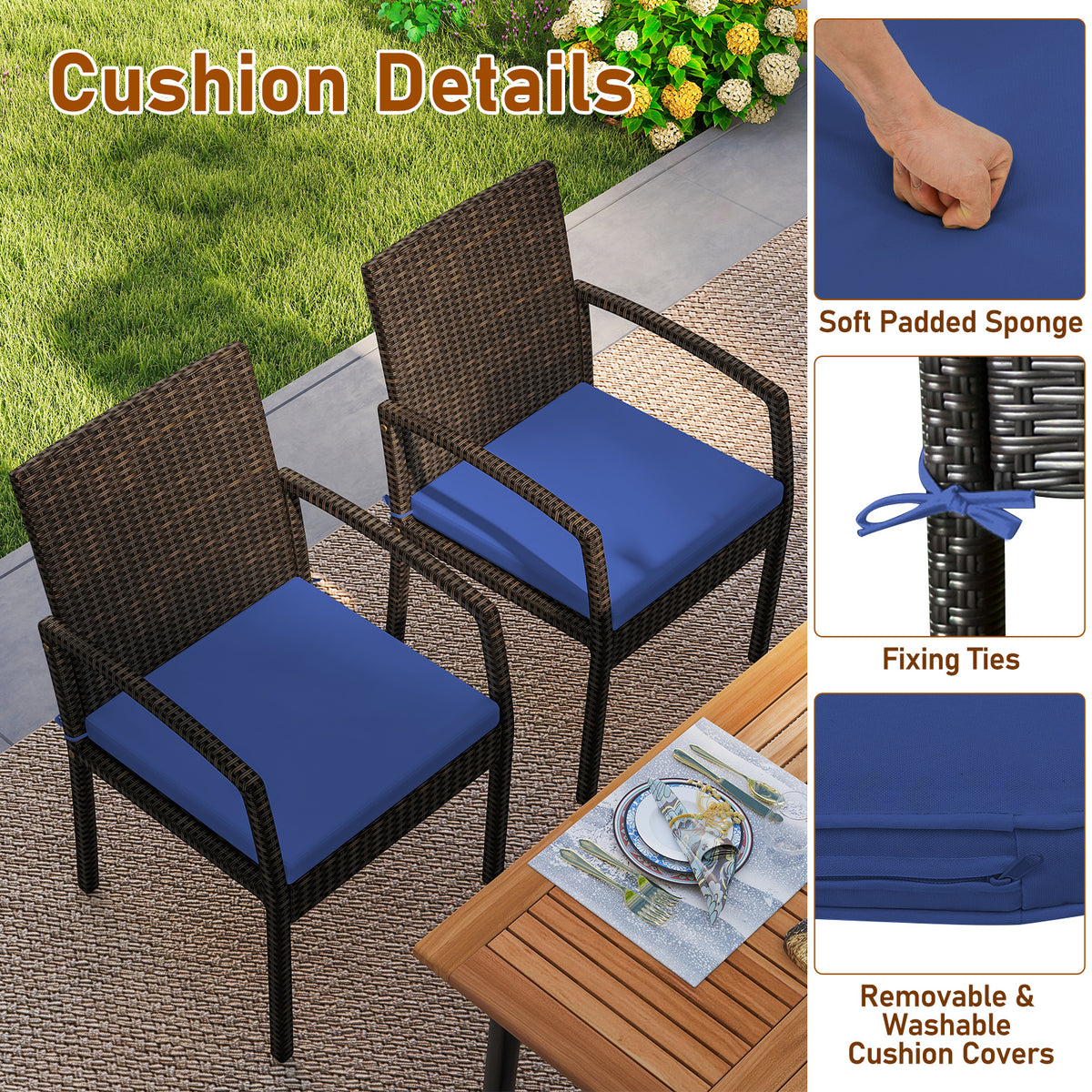 7-Piece Outdoor Dining Set, Acacia Wood Table With Umbrella Hole, Navy Patio Dining Sets at Gallery Canada