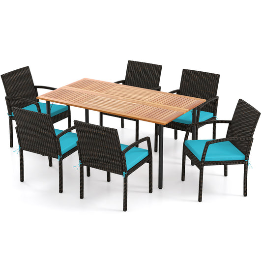 7-Piece Outdoor Dining Set, Acacia Wood Table, Turquoise Patio Dining Sets Turquoise at Gallery Canada
