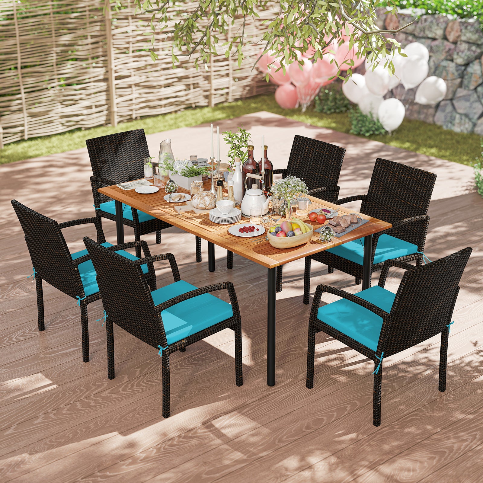 7-Piece Outdoor Dining Set, Acacia Wood Table, Turquoise Patio Dining Sets at Gallery Canada