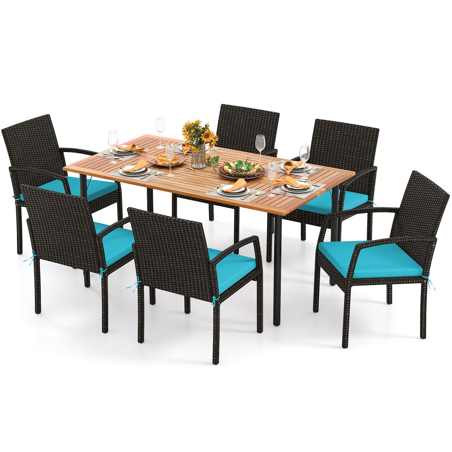 7-Piece Outdoor Dining Set, Acacia Wood Table, Turquoise Patio Dining Sets at Gallery Canada