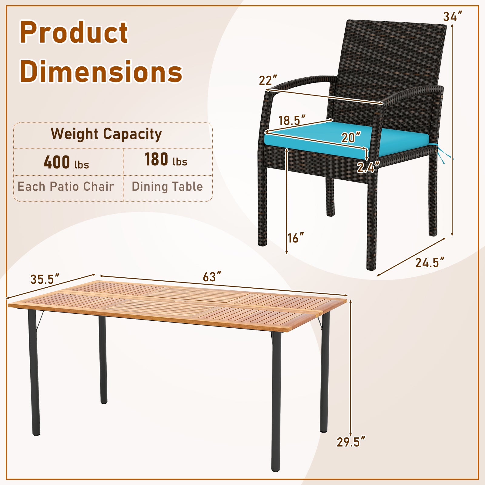 7-Piece Outdoor Dining Set, Acacia Wood Table, Turquoise Patio Dining Sets at Gallery Canada