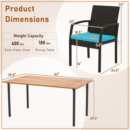 7-Piece Outdoor Dining Set, Acacia Wood Table, Turquoise Patio Dining Sets at Gallery Canada