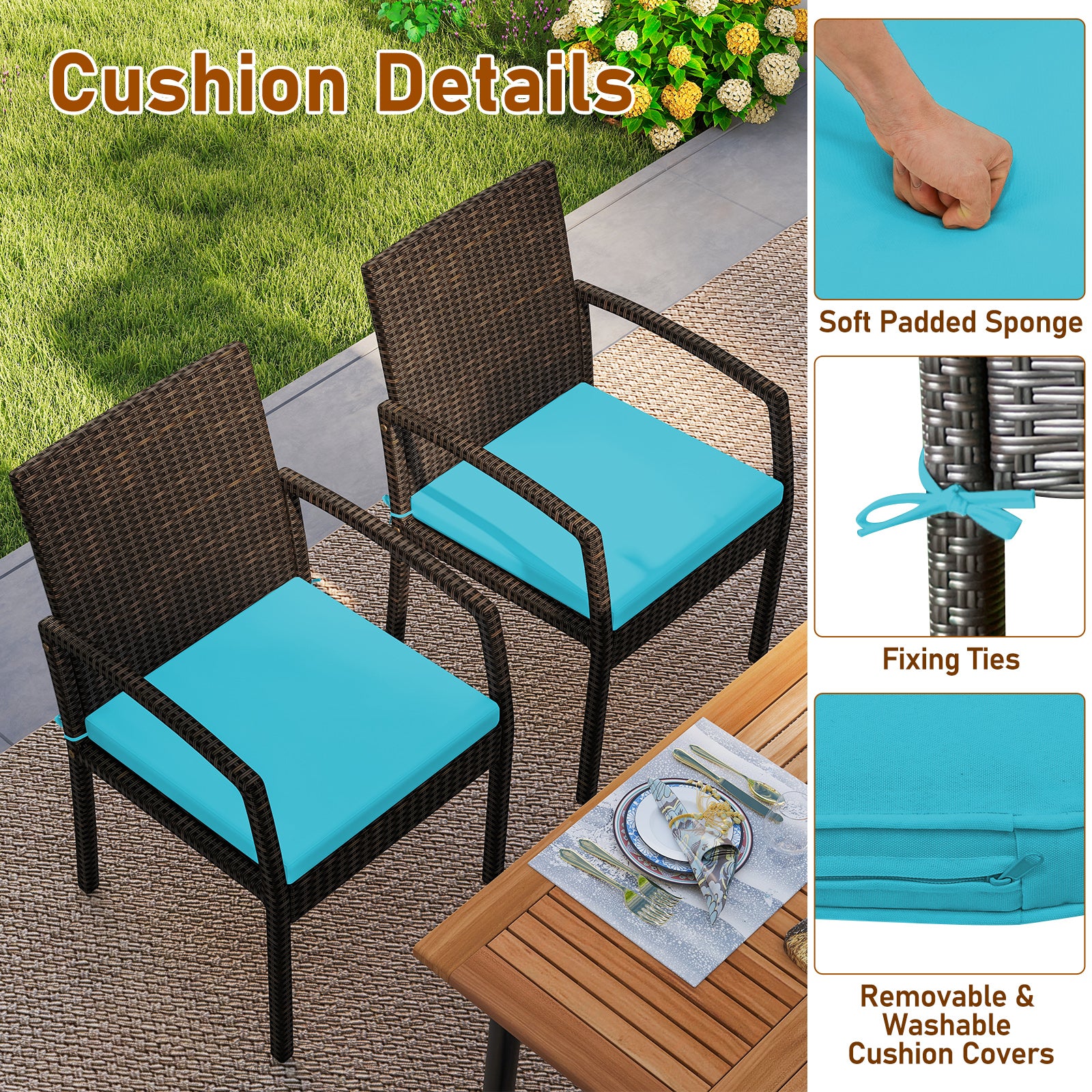 7-Piece Outdoor Dining Set, Acacia Wood Table, Turquoise Patio Dining Sets at Gallery Canada