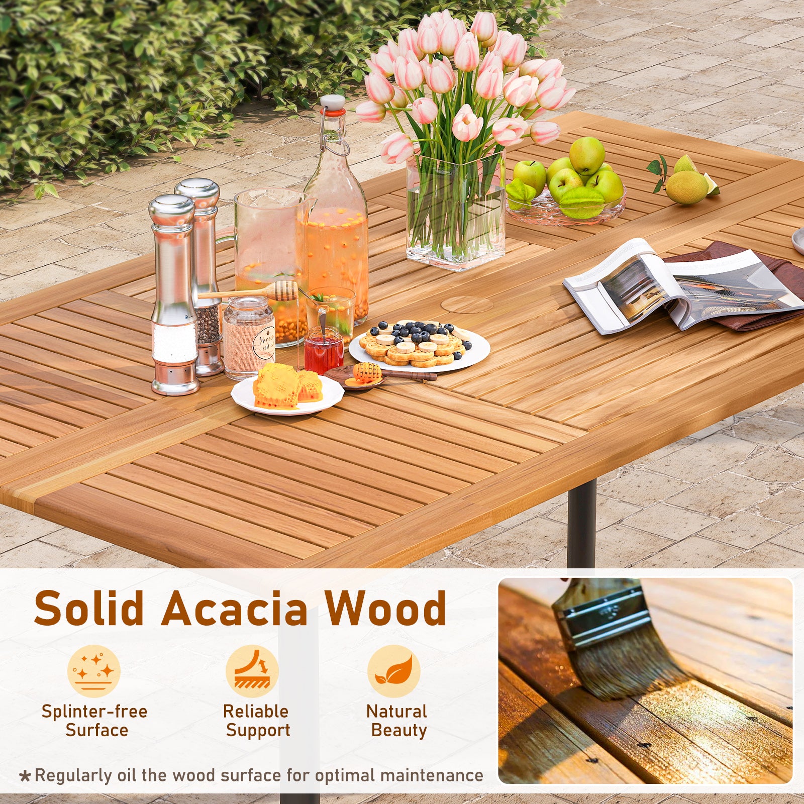 7-Piece Outdoor Dining Set, Acacia Wood Table, Turquoise Patio Dining Sets at Gallery Canada