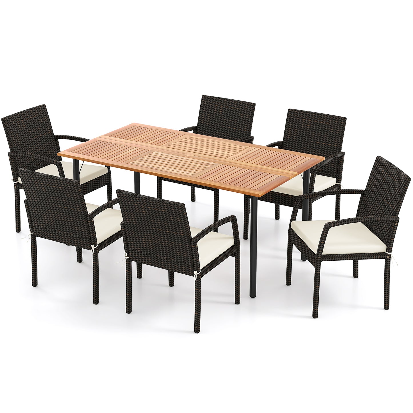 7-Piece Acacia Wood Outdoor Dining Set, With Umbrella Hole And Cushions, Off White Patio Dining Sets at Gallery Canada