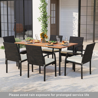 7-Piece Acacia Wood Outdoor Dining Set, With Umbrella Hole And Cushions, Off White Patio Dining Sets at Gallery Canada