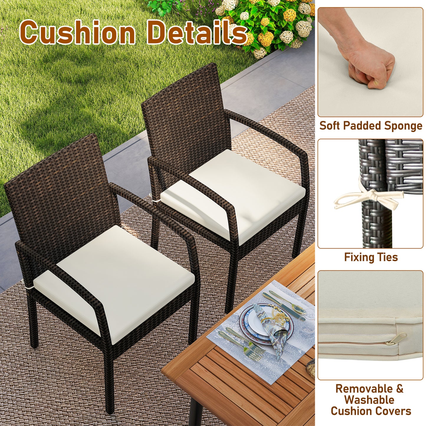 7-Piece Acacia Wood Outdoor Dining Set, With Umbrella Hole And Cushions, Off White Patio Dining Sets at Gallery Canada