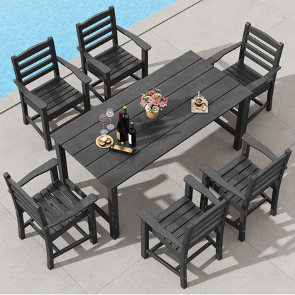 Outdoor Dining Table Set, 6 People, 67” Rectangle Table, 6 Armchairs, Black Patio Dining Sets at Gallery Canada