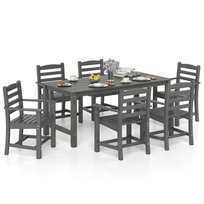 7 Piece Outdoor Dining Set, 67 Inch HDPE Table and 6 Armchairs, Gray Patio Dining Sets at Gallery Canada