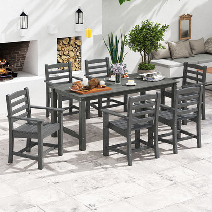 7 Piece Outdoor Dining Set, 67 Inch HDPE Table and 6 Armchairs, Gray Patio Dining Sets at Gallery Canada