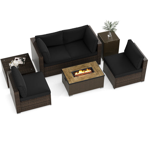 7-Piece Outdoor Furniture Set, 32 Inch Fire Pit Table, Black